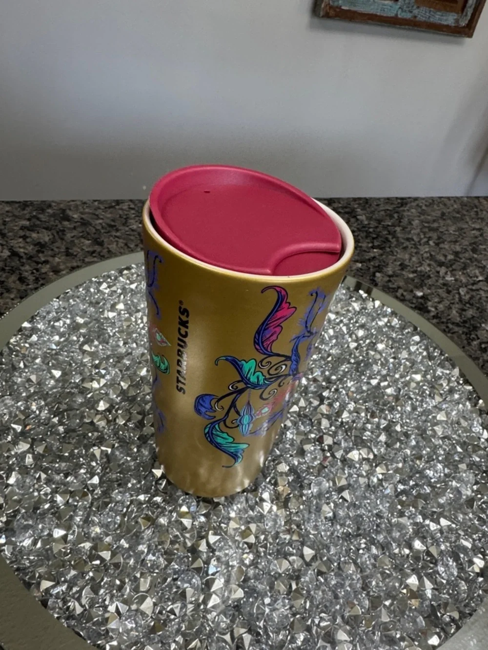 Starbucks 2024 holiday pink gold deer Tumbler with Multicolor Floral NWT